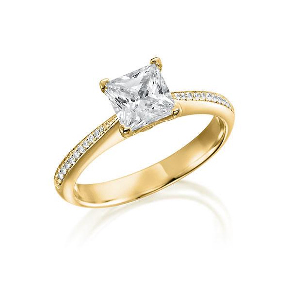 Verlobungsring in Gelbgold 750 mit 0,7 ct. + zus. 0,07 ct. Prinzess-Diamant tw, vs von Steinberg - Q-J3SHW-G7-VA6GLZ Verlobungsring in Gelbgold 750 mit 0,7 ct. + zus. 0,07 ct. Prinzess-Diamant tw, vs von Steinberg - Q-J3SHW-G7-VA6GLZ