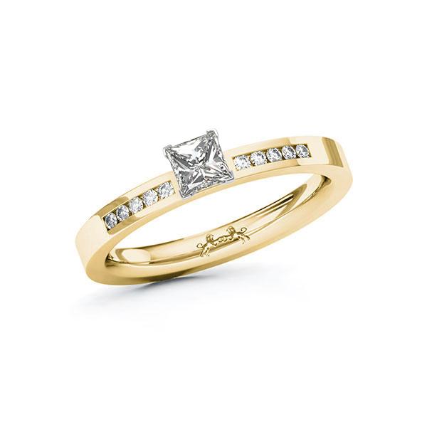 Verlovingsring in geelgoud 14 kt. witgoud 18 kt. met 0,4 ct. + in totaal 0,1 ct. Princess-Diamant tw,vs tw/si van Steinberg - Q-10AQAN-G5-1QGMAAZ Verlovingsring in geelgoud 14 kt. witgoud 18 kt. met 0,4 ct. + in totaal 0,1 ct. Princess-Diamant tw,vs tw/si van Steinberg - Q-10AQAN-G5-1QGMAAZ
